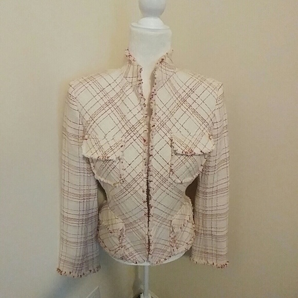 Anne Klein Jackets & Blazers - Anne Klein Fringed Tweed Wing Collar Blazer